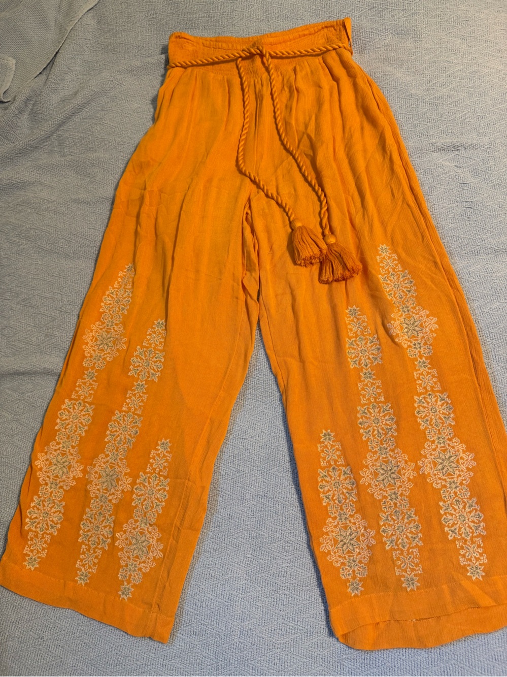 Sundance Women's Orange Wide-Leg Embroidered Drawstring Pants